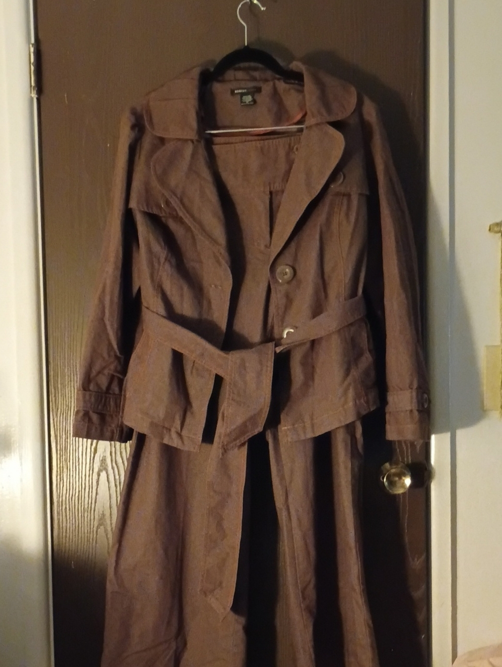 Women’s Brown Belted Trench Coat Jacket With Matching Pants